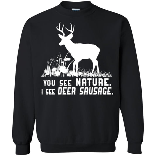 Funny Hunting T-shirt You See Nature I See Deer Sausage Black