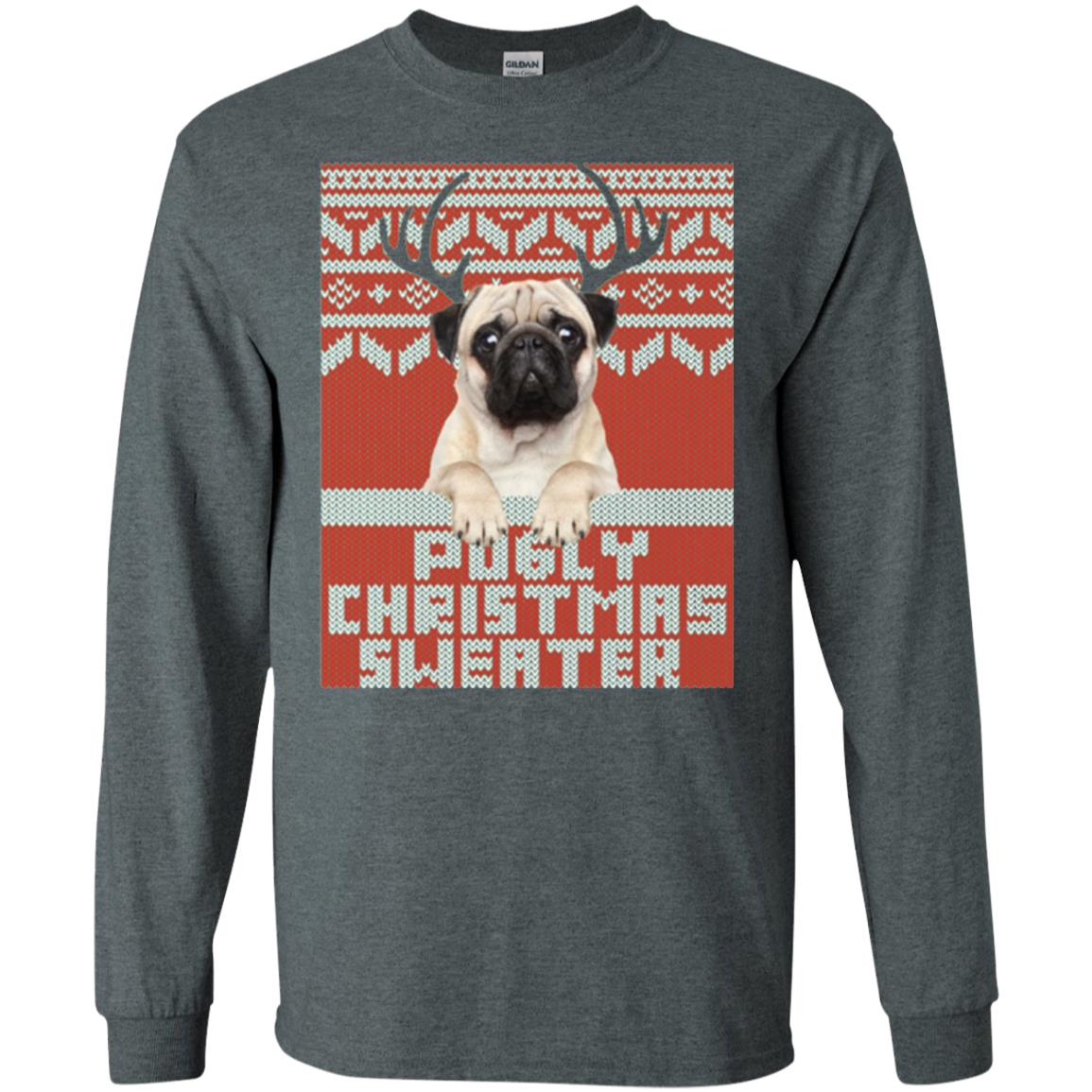 Dog Lovers T-shirt Pugly Christmas Sweater Dark Heather