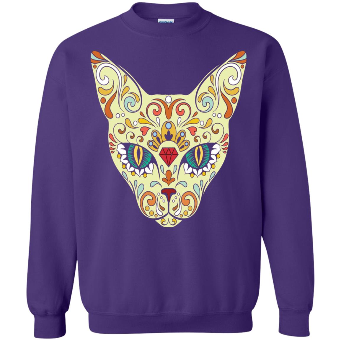 Cat Sugar Skull Design T-shirt Purple