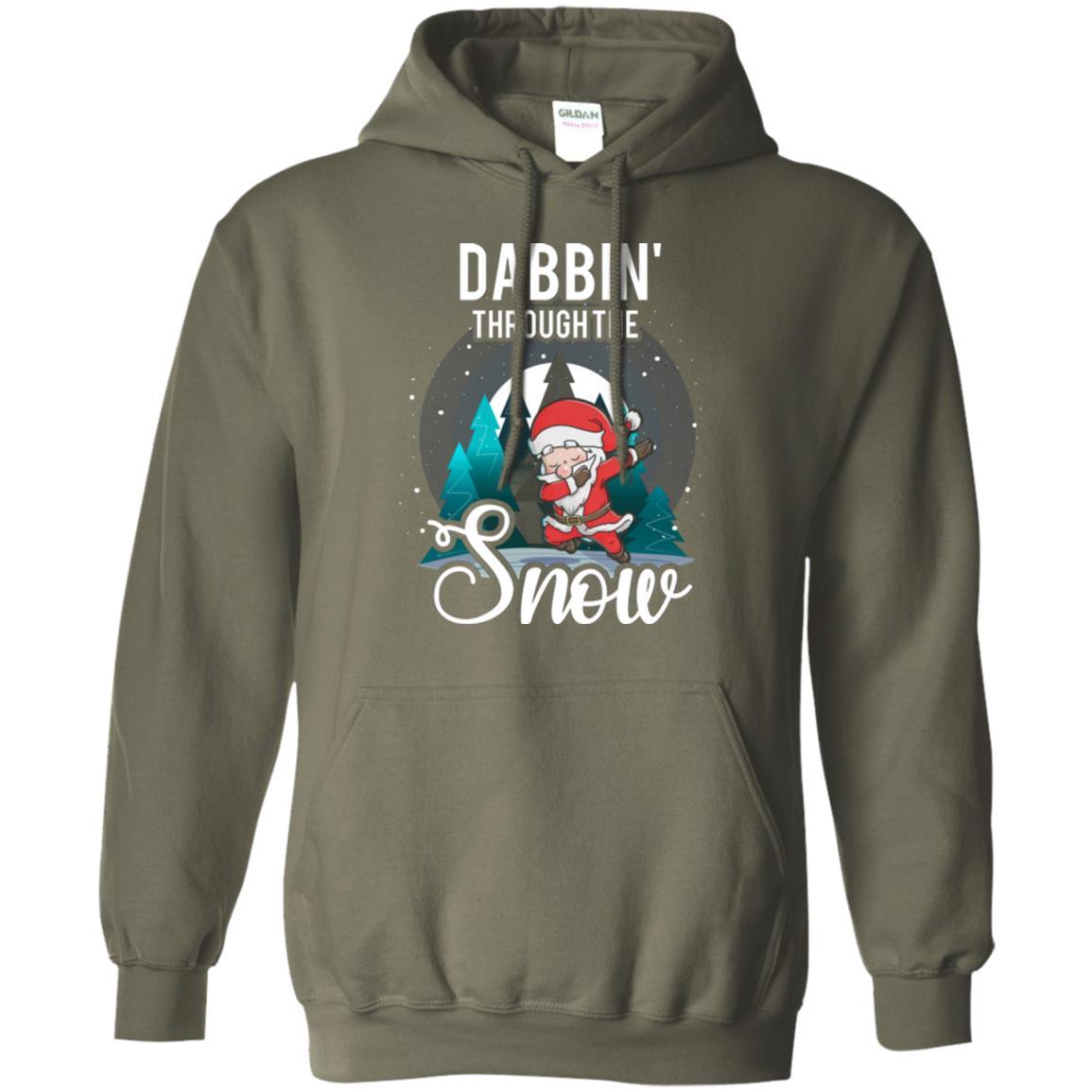 Christmas T-shirt Santa Claus Dabbing Through The Snow Military Green