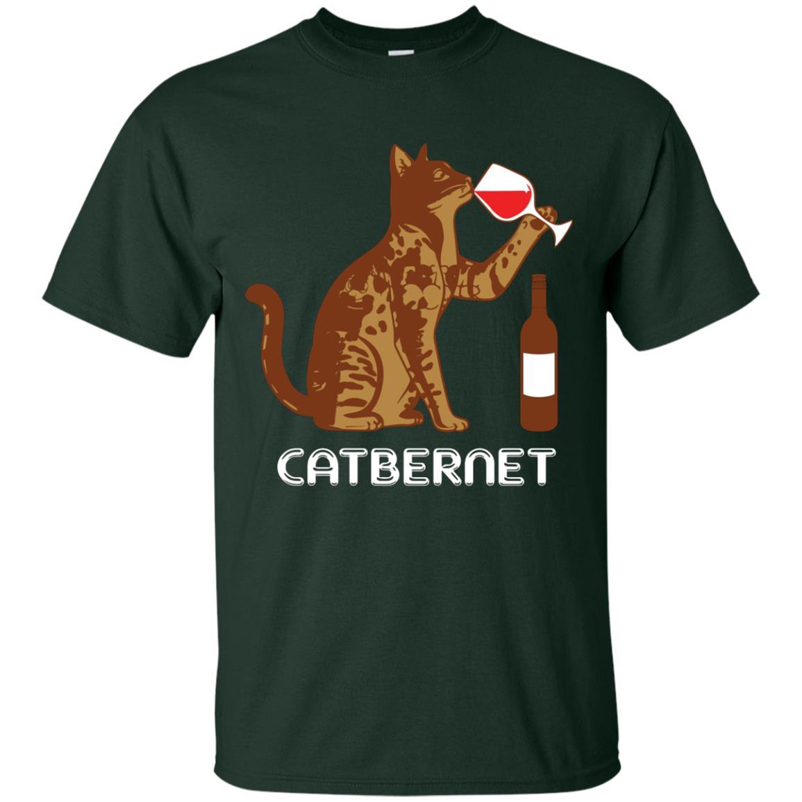 Cat Lovers T-shirt Catbernet Cat Wine Forest Green