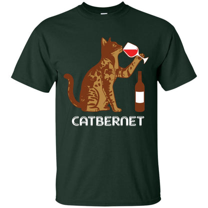 Cat Lovers T-shirt Catbernet Cat Wine Forest Green