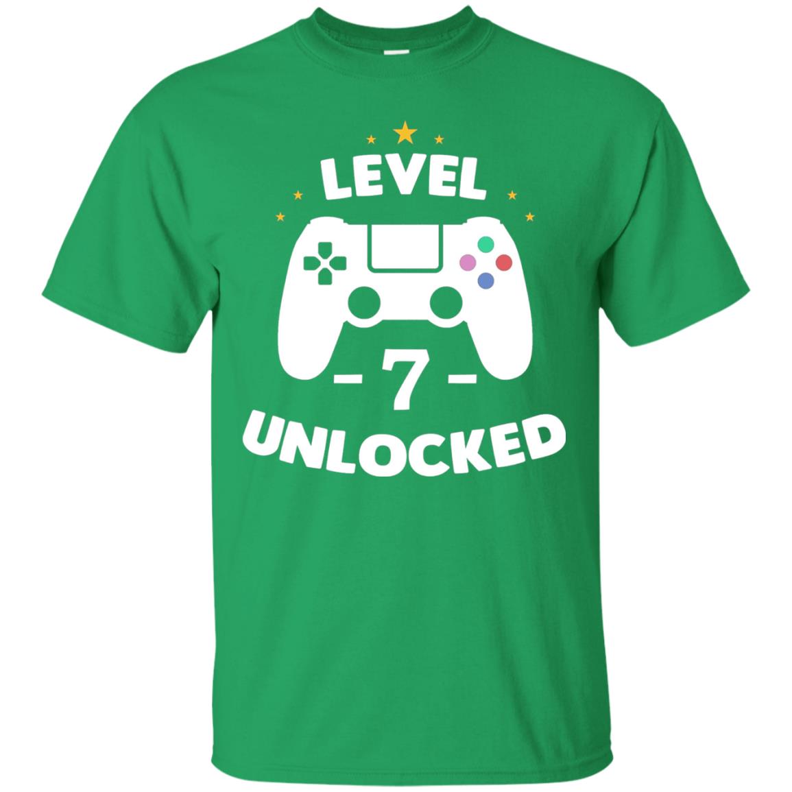 Level 7 Unlocked Gamer Seventh Birthday Party Shirt Irish Green