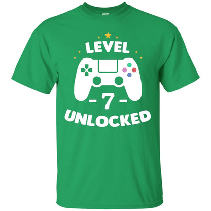 Level 7 Unlocked Gamer Seventh Birthday Party Shirt Irish Green
