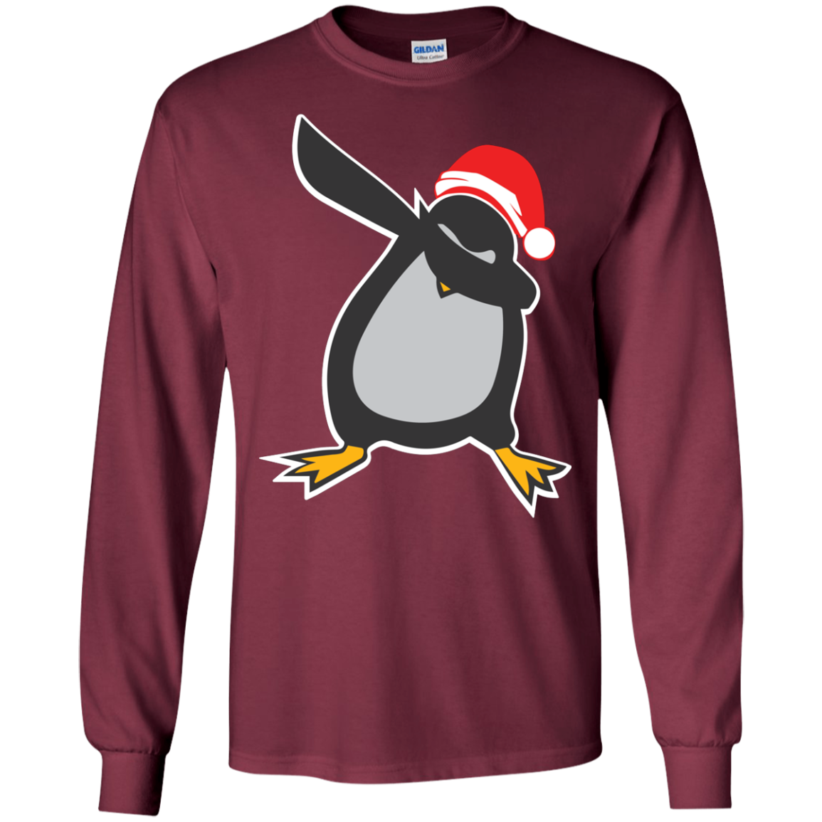 Christmas T-Shirt Dabbing Penguin Maroon
