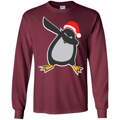 Christmas T-Shirt Dabbing Penguin Maroon