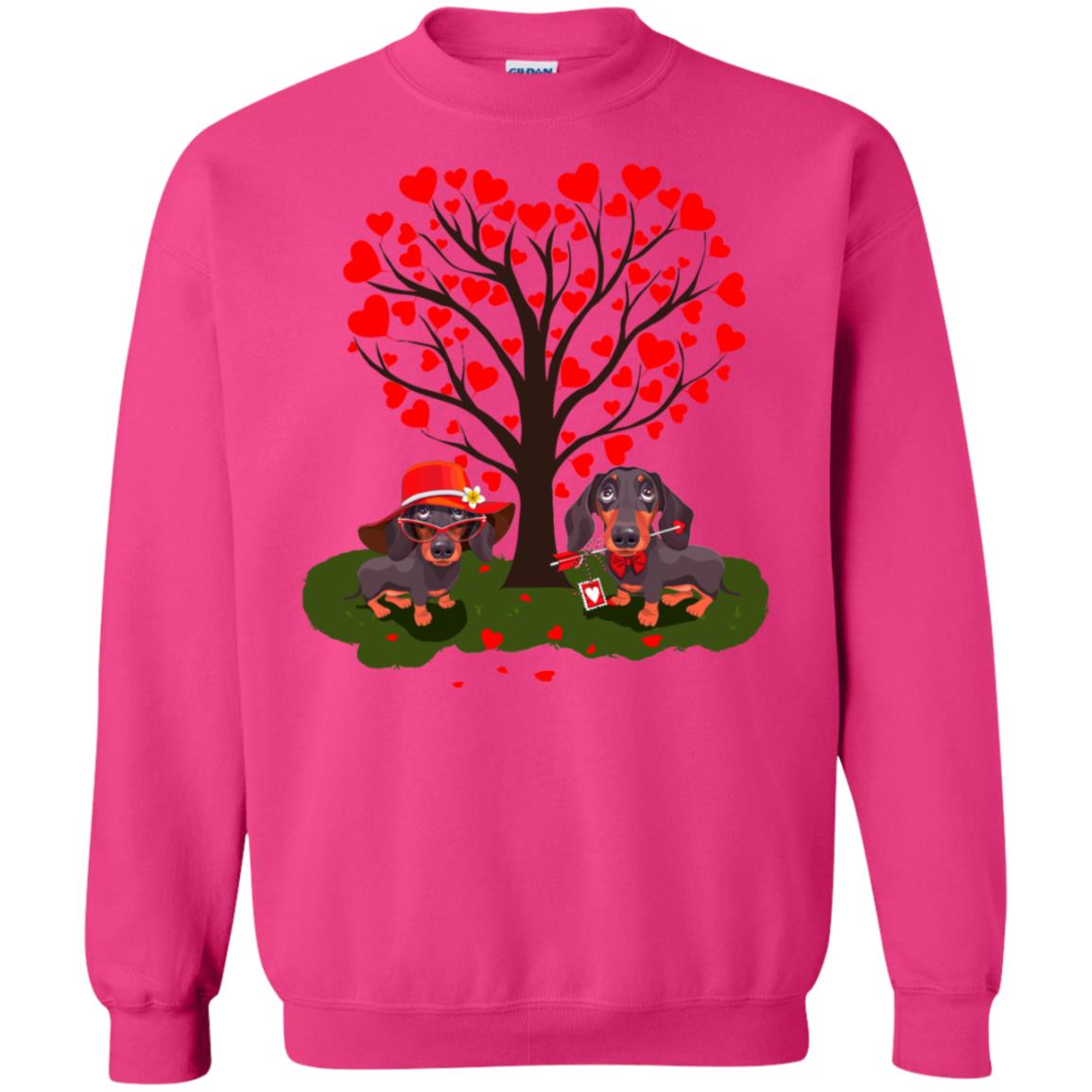 Valentine Dachshund Couple Heart Tree Shirt Heliconia