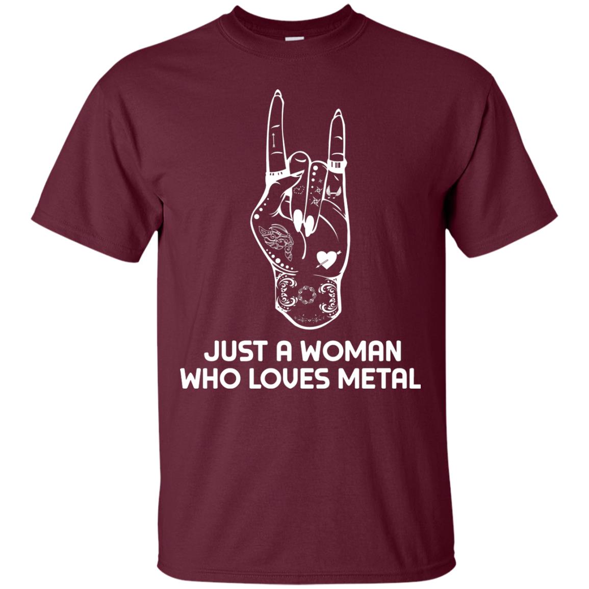 Just A Woman Who Loves Metal Rock Music Lover Shirt Maroon