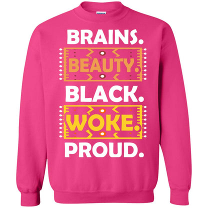 Brains Beauty Black Woke Proud African American T-shirt Heliconia