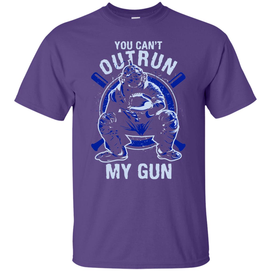 You Cant Outrun My Gun Baseball Catcher Shirt Purple