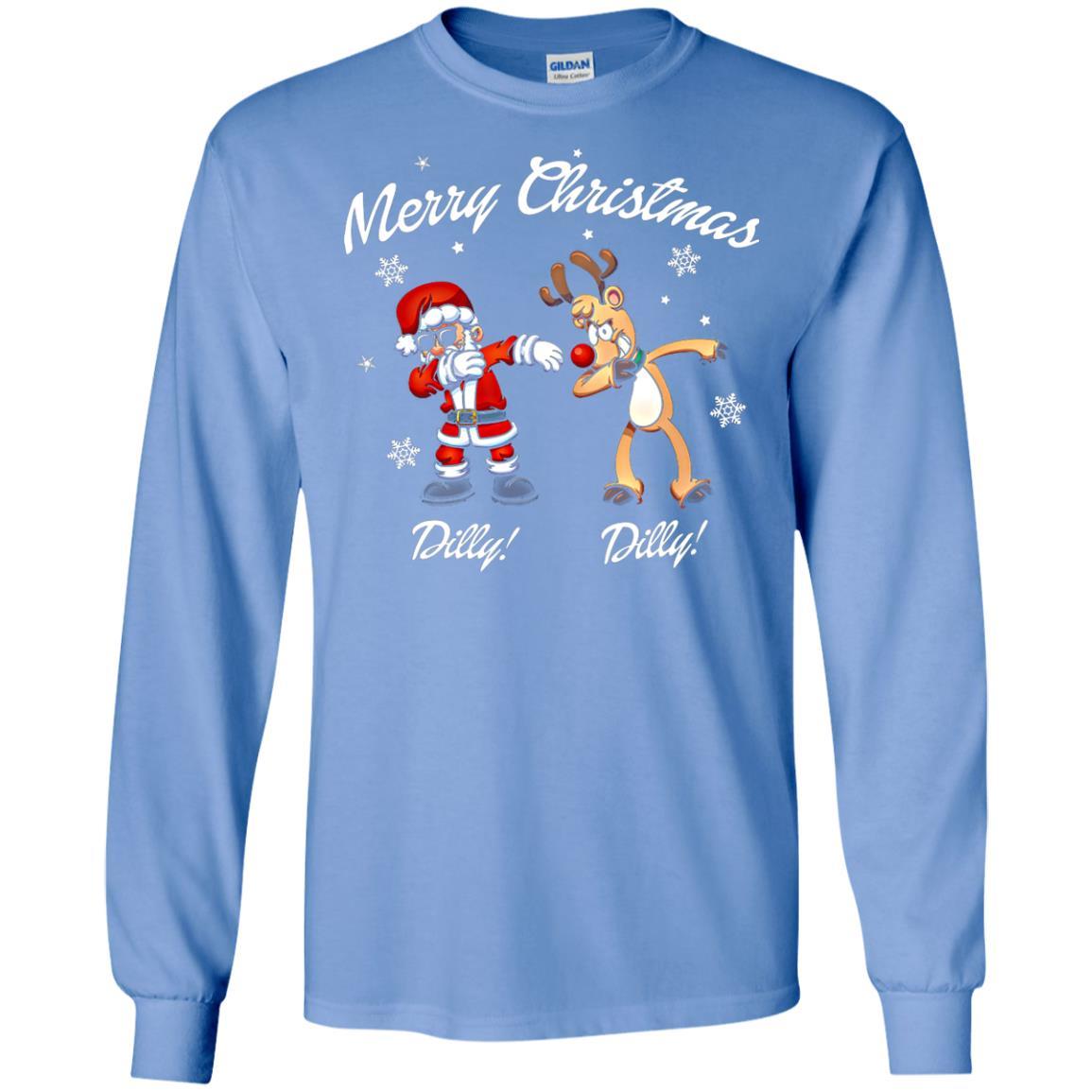 Christmas T-shirt Santa And Reindeer Dilly Dilly Carolina Blue