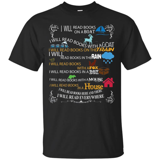 I Will Read Books On A Boat And Everywhere Bookworm T-shirt Black