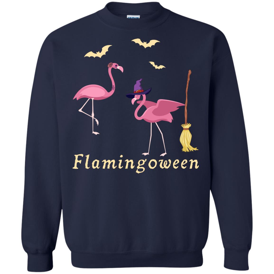 Flamingoween Flamingo Wicth Ride Stick Funny Quote On Haloween Gift Shirt Navy