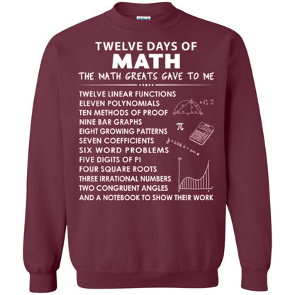 Math T-shirt Twelve Days Of Math Maroon