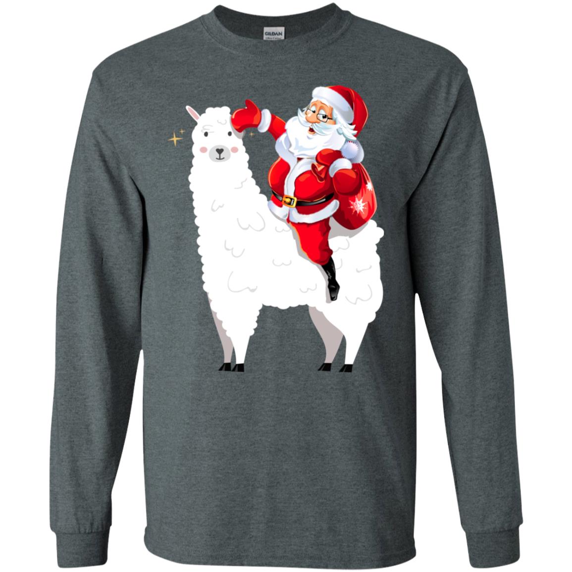 Alpaca Llama And Santa Claus X-mas Gift Shirt Dark Heather