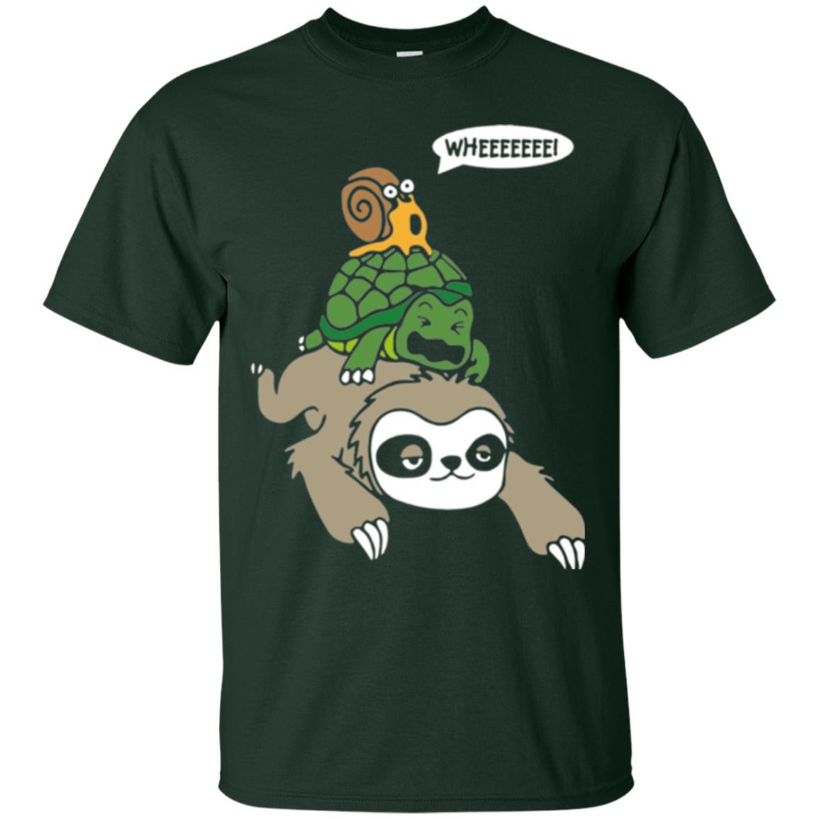 Running Wild T-shirt Sloth Turtle And Snail Piggyback Forest Green