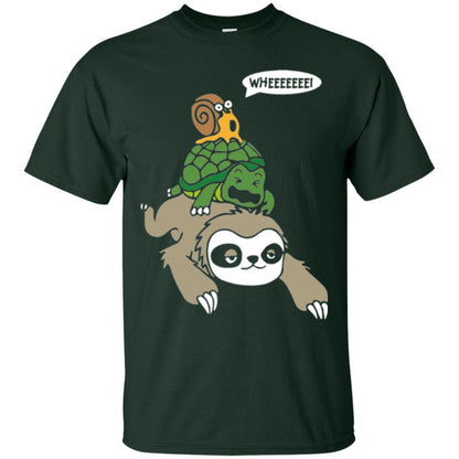 Running Wild T-shirt Sloth Turtle And Snail Piggyback Forest Green