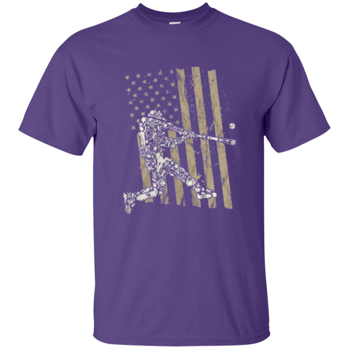 Baseball Player T-shirt American Flag Purple