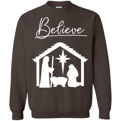 Christian Christmas T-shirt Believe Jesus Celebrate Dark Chocolate