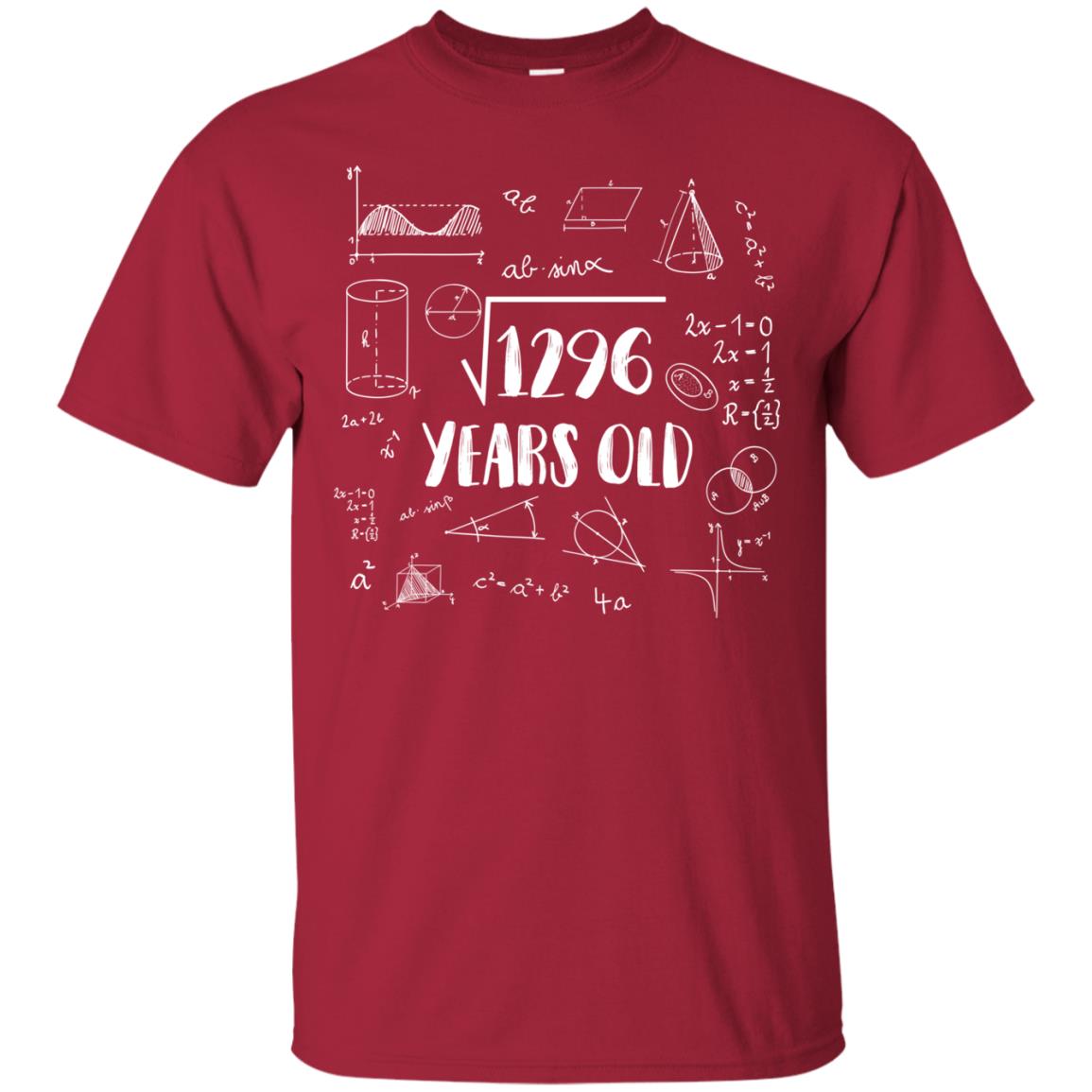 Square Root Of 1296 36th Birthday 36 Years Old Math T-shirt Cardinal