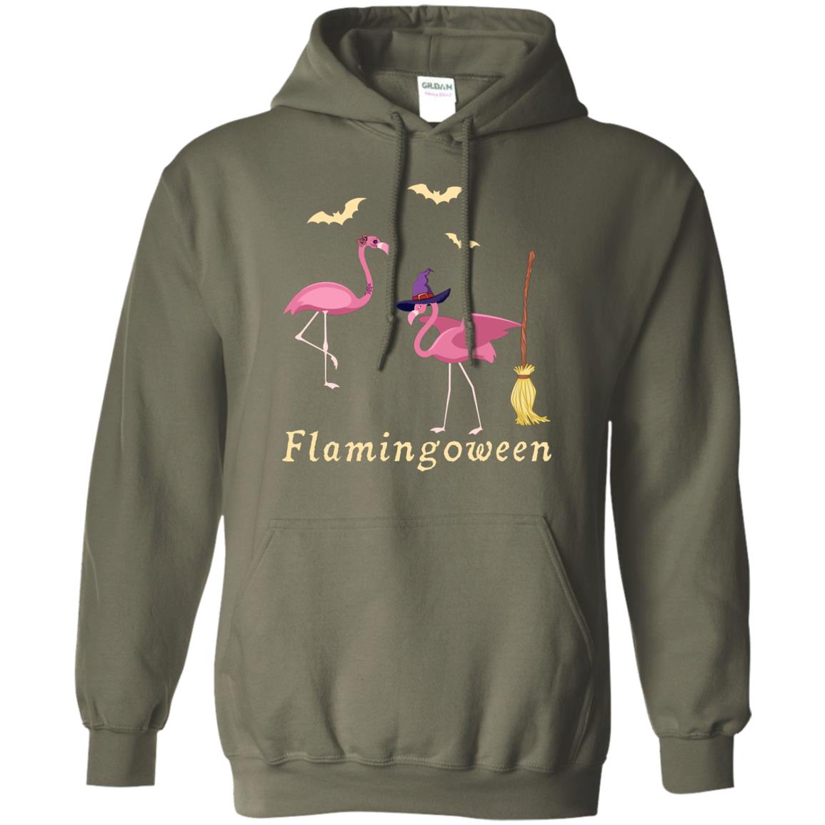 Flamingoween Flamingo Wicth Ride Stick Funny Quote On Haloween Gift Shirt Military Green