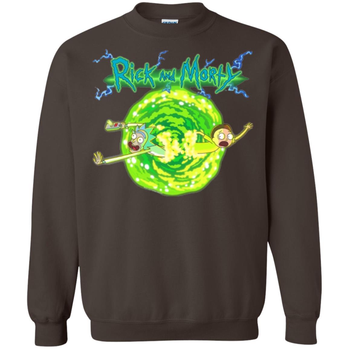 Rick Morty T-shirt Portal Glow Lightning Logo Dark Chocolate