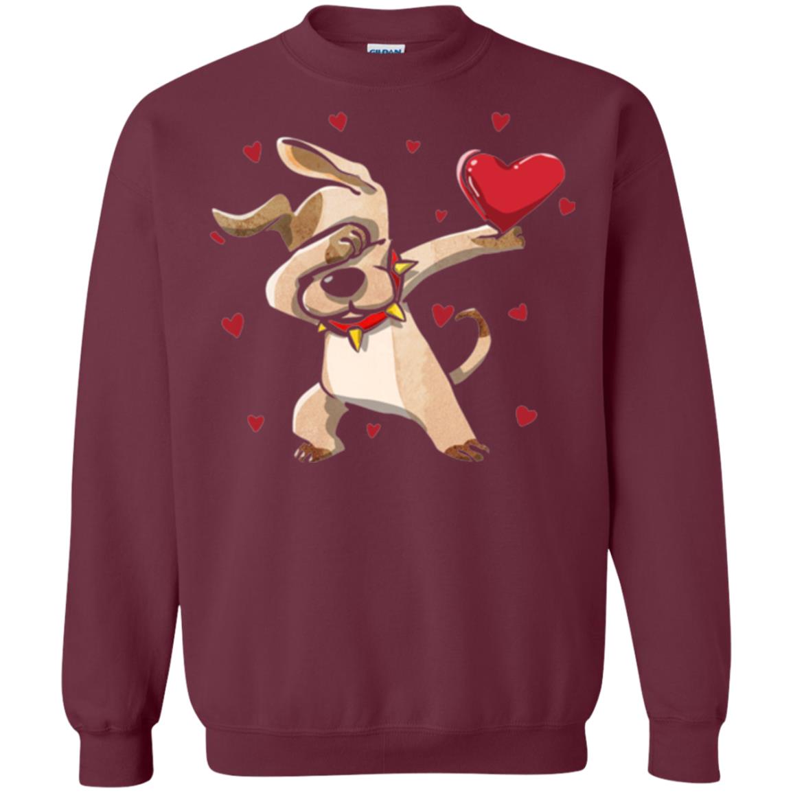 Funny Dabbing Dog Valentine_s Day T-shirt Maroon