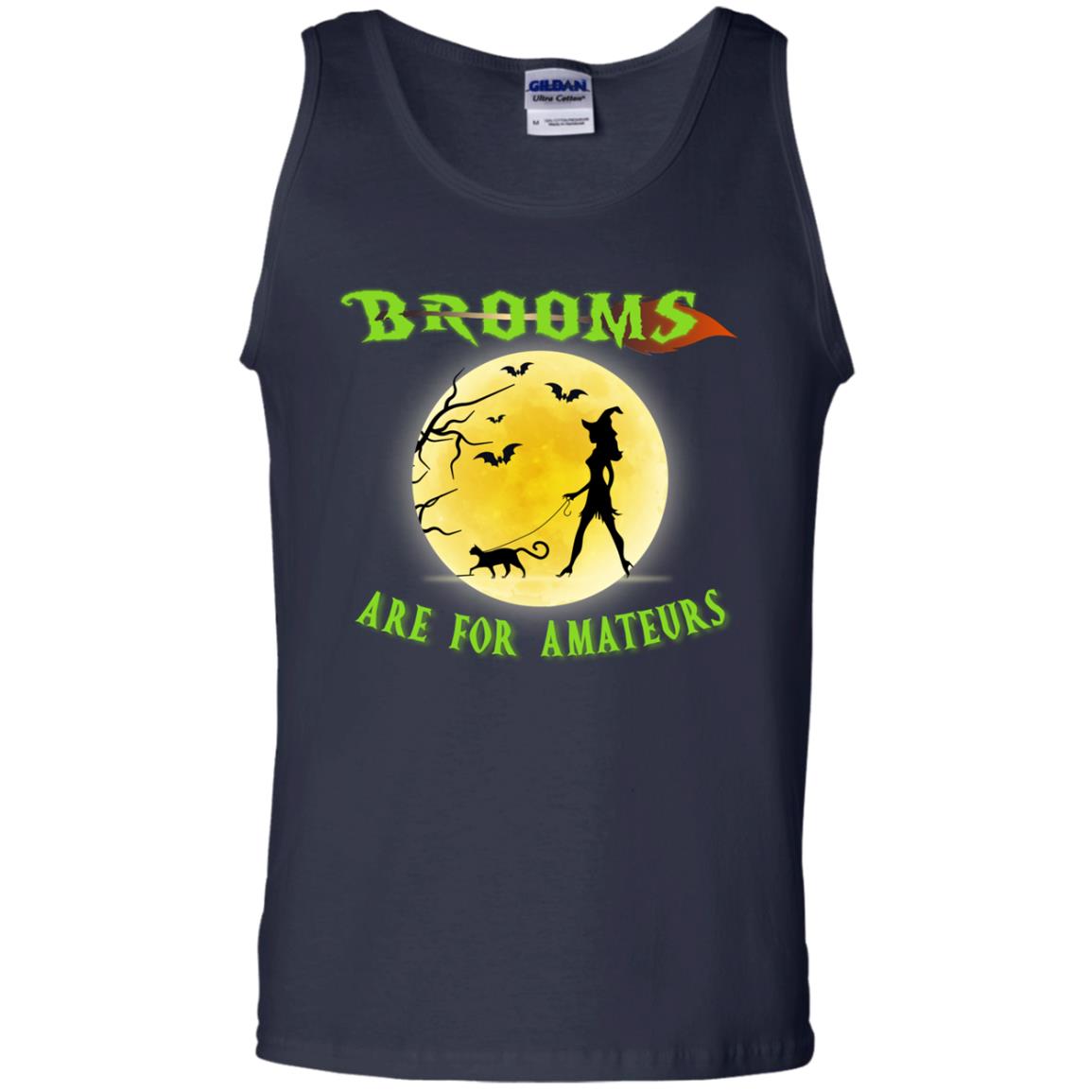 Brooms Are For Amateurs Witches Walk With Cat Funny Halloween Shirt Navy