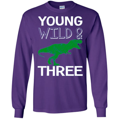 Dinosaur T-shirt Young Wild And Three Purple