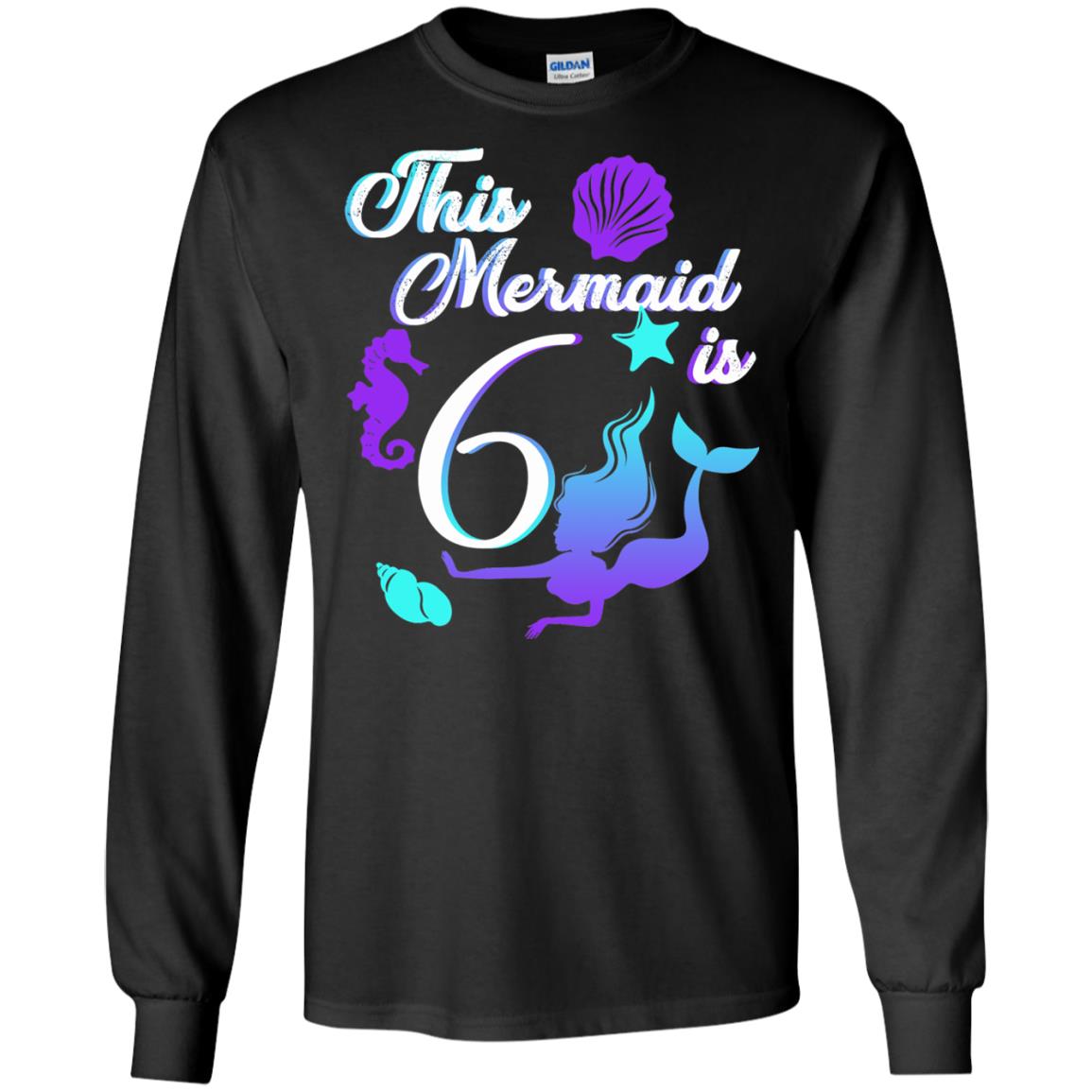 6th Birthday Shirt This Mermaid Is 6 Black