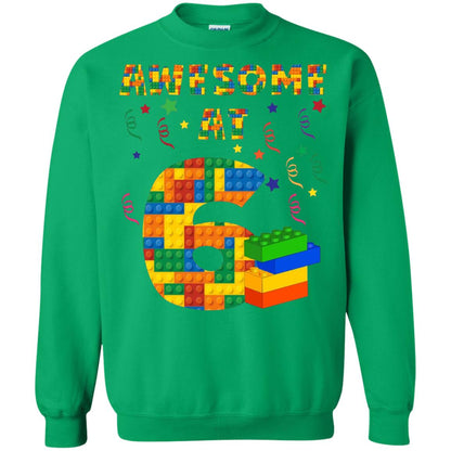 Awesome At 6 Age 6 Six Blocks Bricks Theme Shirt Irish Green