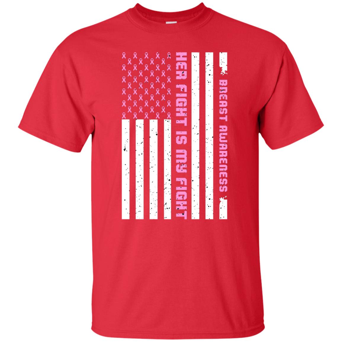 Breast Awareness His Fight Is My Fight Pink Ribbon Stars Flag Of Usa Shirt Red