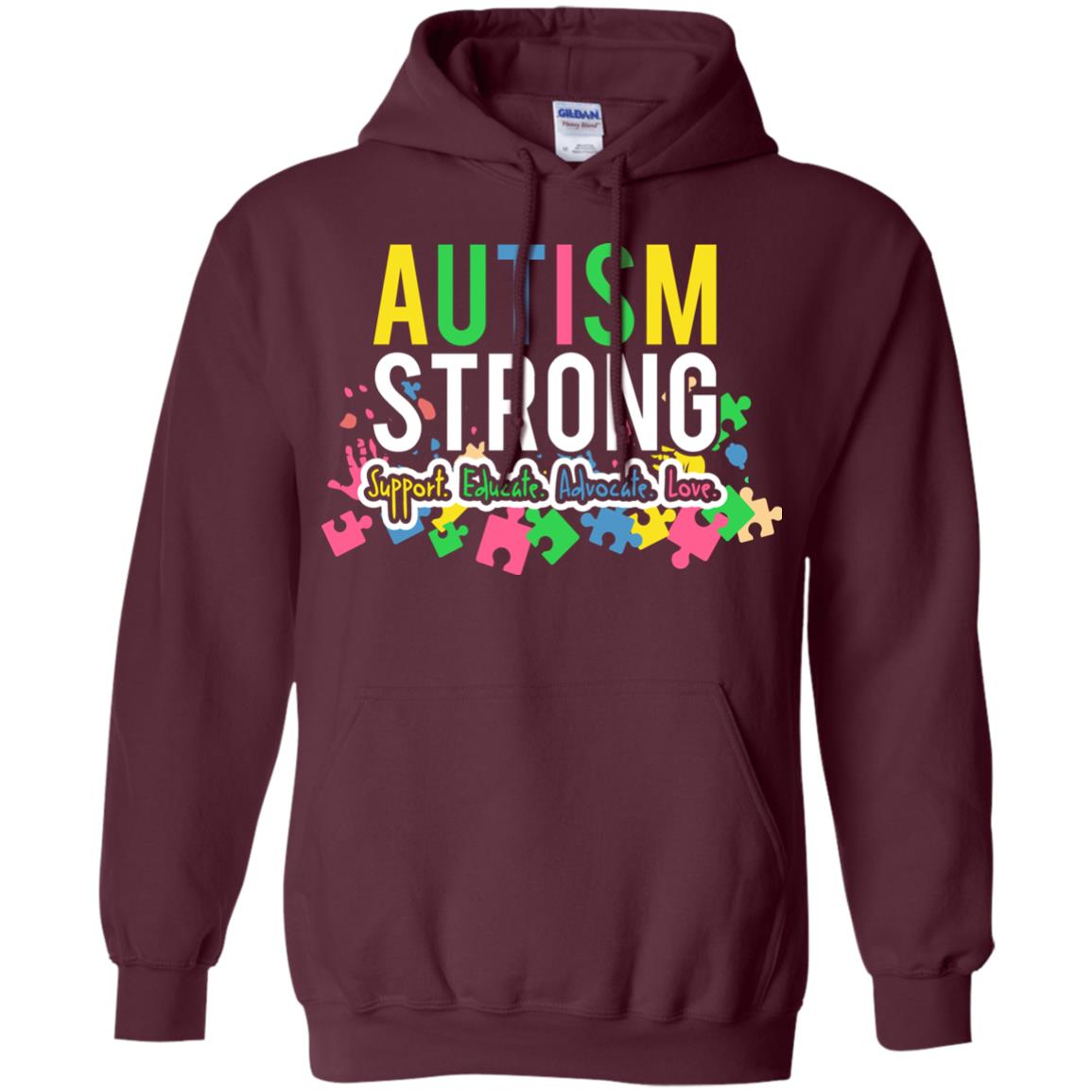 Autism Strong Support Educate Advocate Love Autism Awearness T-shirt Maroon