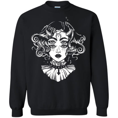 Horned Devil Girl Tshirt Satanic Halloween Glitch Goth Black
