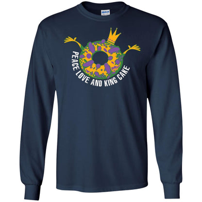 Mardi Gras T-shirt Peace Love And King Cake Navy