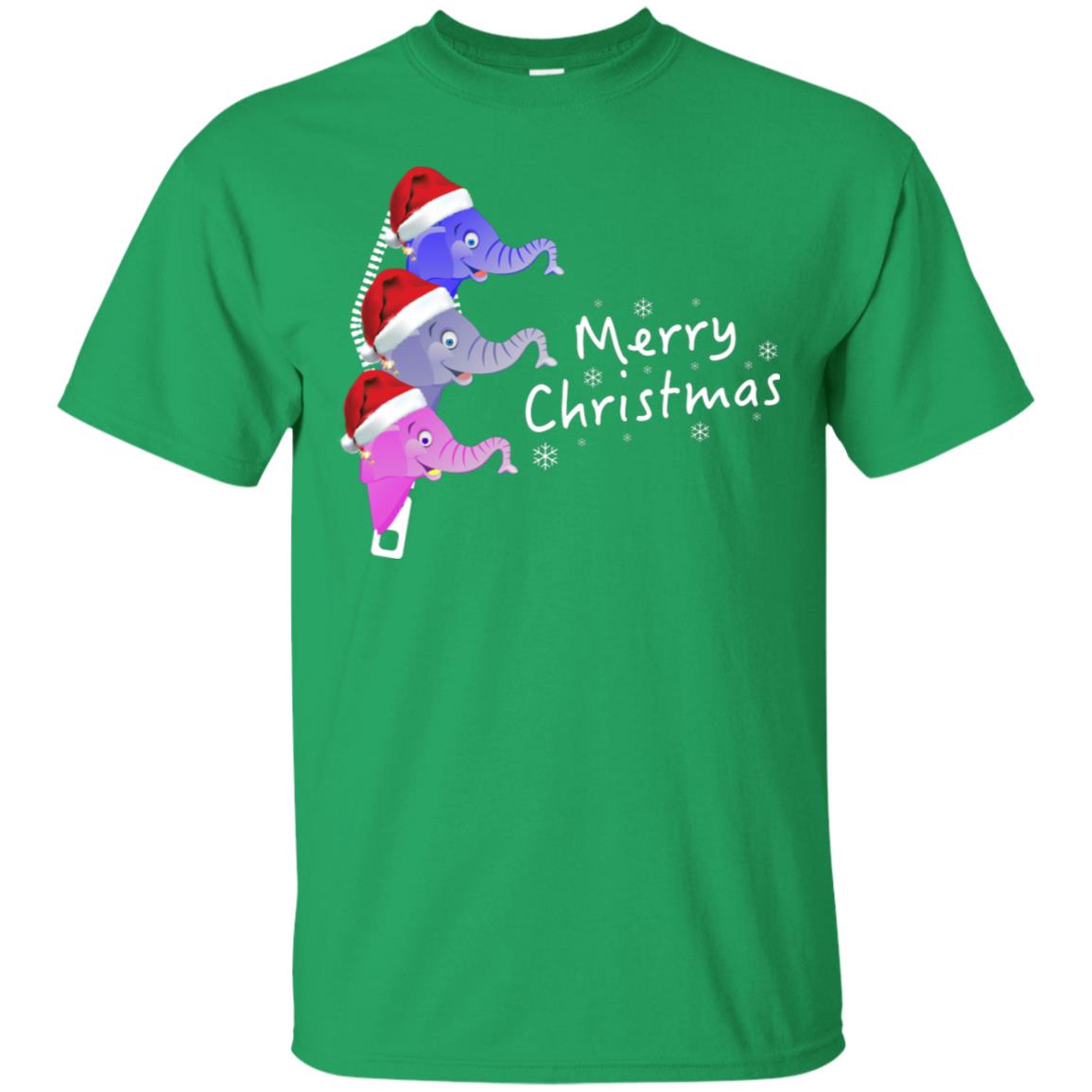 Merry Christmas Elephant With Santa Hat In Pocket Zip X-mas Gift Shirt Irish Green