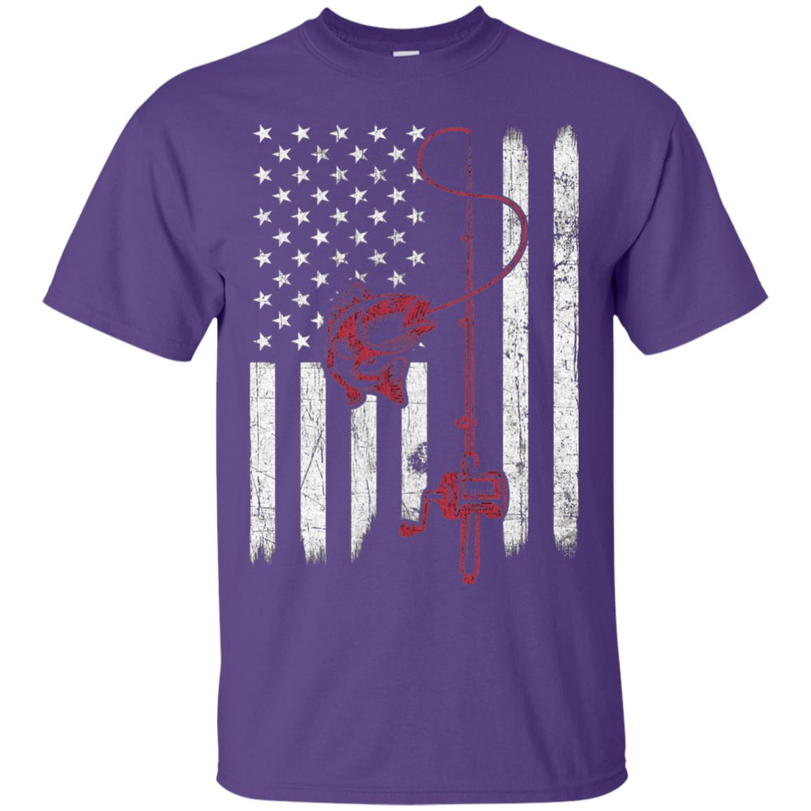 Vintage Fishing With American Flag Bass Fisherman T-shirt Purple