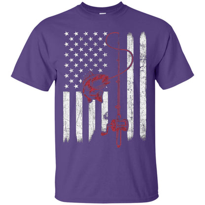 Vintage Fishing With American Flag Bass Fisherman T-shirt Purple