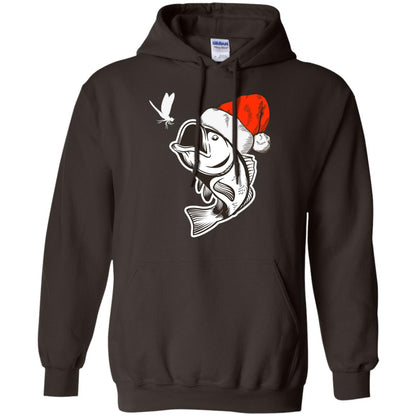 Bass Fishing Santa Hat Christmas Gift Shirt For Fishing Lovers Dark Chocolate