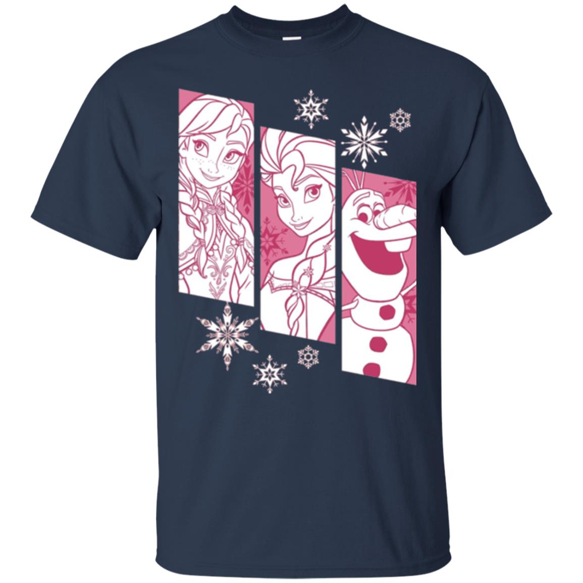 Frozen Anna Elsa Olaf Snowflake Panel Graphic T-shirt Navy