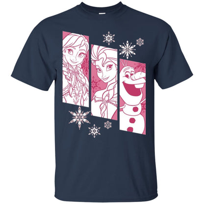 Frozen Anna Elsa Olaf Snowflake Panel Graphic T-shirt Navy