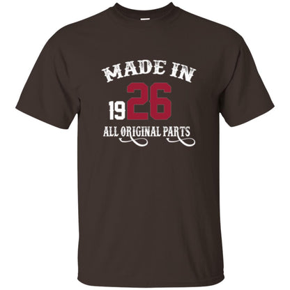 92nd Birthday T-shirt Made In 1926 All Original Parts Dark Chocolate
