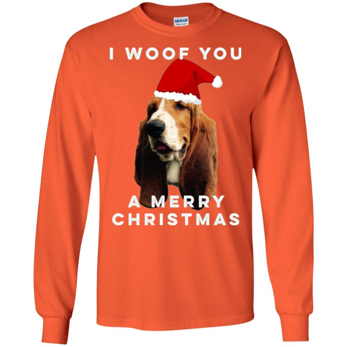Basset Hound T-shirt I Woof You A Merry Christmas Orange