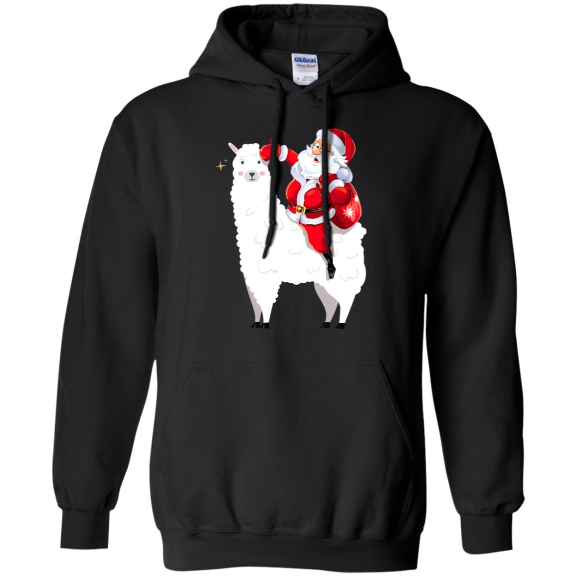 Alpaca Llama And Santa Claus X-mas Gift Shirt Black