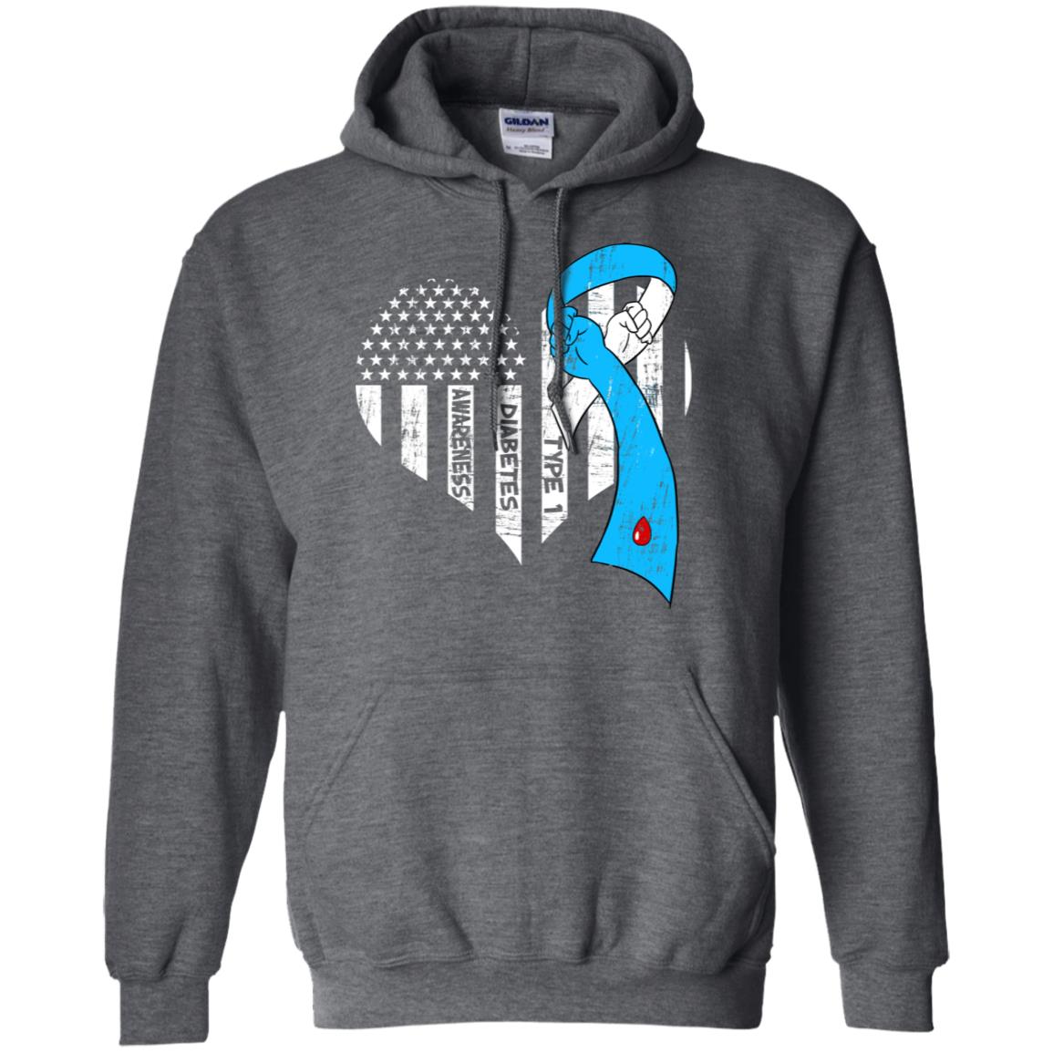 Diabetes Awareness Type 1 Ribbon Flag Shirt Dark Heather