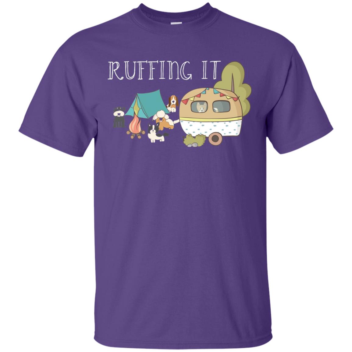 Ruffing It Camping With Dogs Camper T-shirt Purple