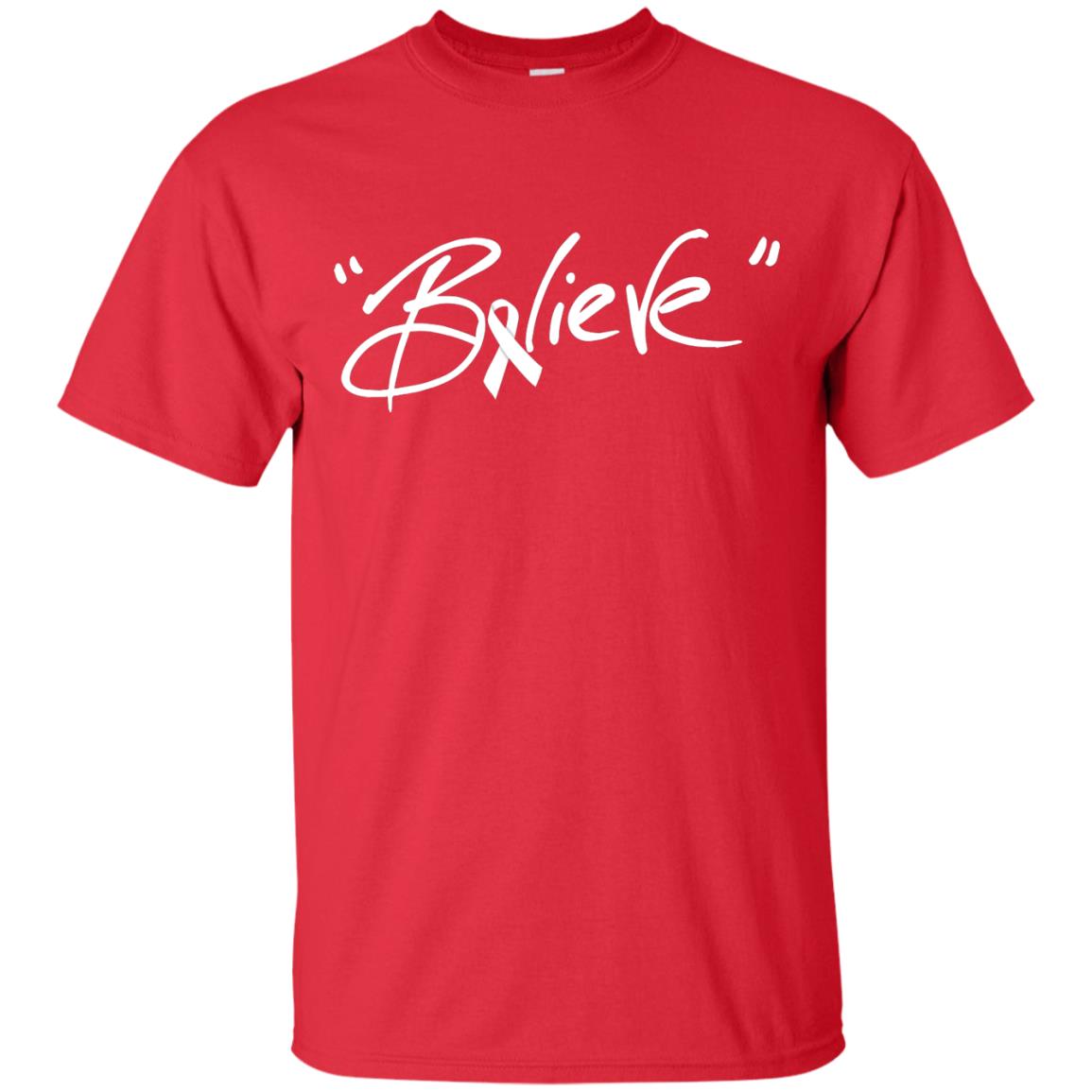 Lung Cancer Awareness Shirt Clear Ribbon Believe Red