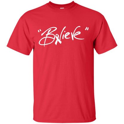 Lung Cancer Awareness Shirt Clear Ribbon Believe Red