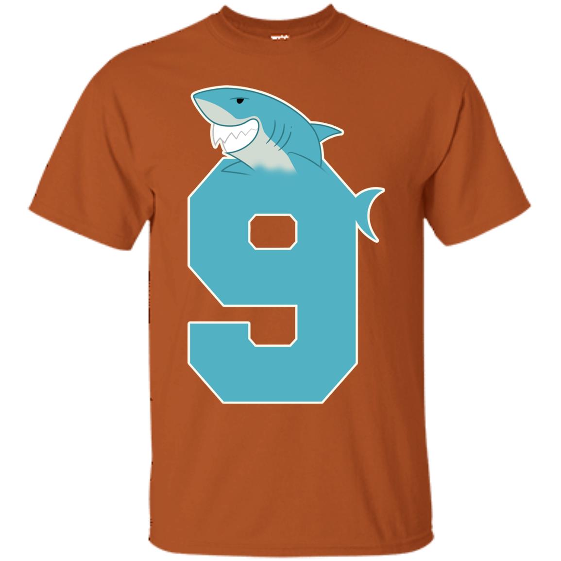 9th Birthday Shark Party Shirt Texas Orange