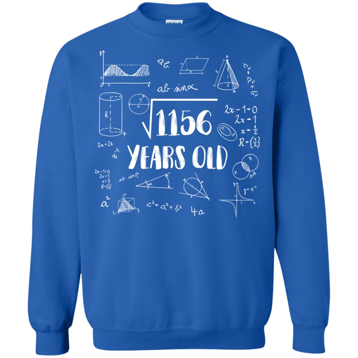 Square Root Of 1156 34th Birthday 34 Years Old Math T-shirt Royal